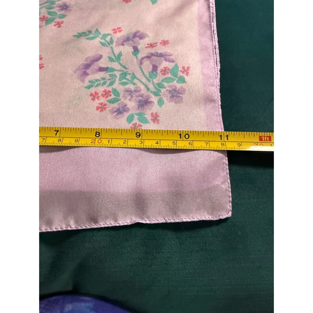 Vintage Floral Satin Scarf‎ Lot of 2 – Pastel Purple & Yellow Spring Easter